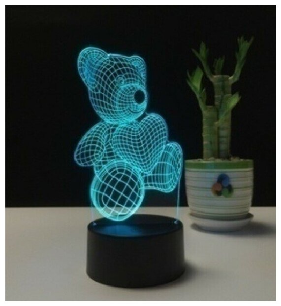 Светильник ночник «3D-Мишка» на пластиковой подставке, с включателем USB