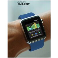 Силиконовый ремешок для умных часов Xiaomi Amazfit и ColMi, синий (ширина 20 мм) удобная регулировка