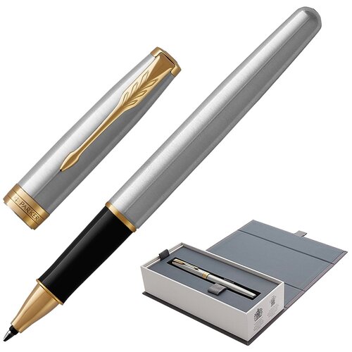 ручка роллер parker sonnet t526 st steel сt s0809230 Ручка-роллер PARKER «Sonnet Core Steel GT», корпус серебристый, позолоченные детали, черная, 1931506