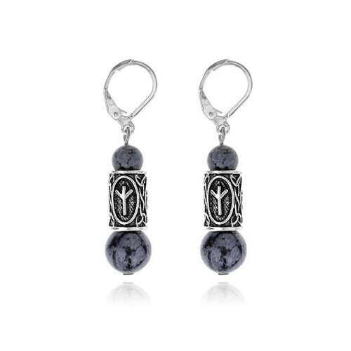 Серьги  Альгиз, обсидиан