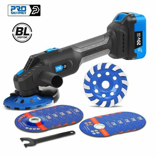 20V Бесщеточная угловая мельница мраморная мельница 125 Мм литий - ионная батарея 4000 мАч мощный профессиональный электрический инструмент Prostormer 879900₽