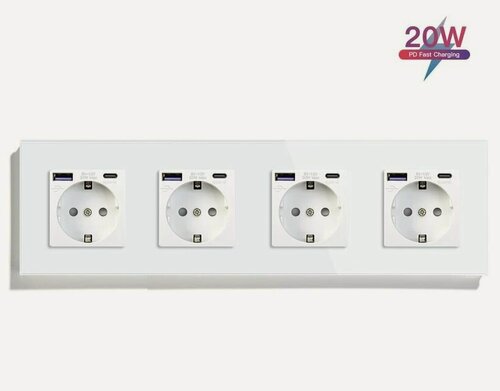 Изображение товара Розетка электрическая 4 поста с Usb/Type-C АC, быстрая зарядка 20W, цвет белый