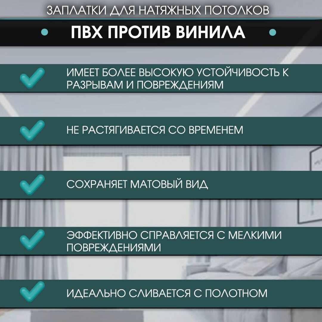 Изображение Заплатка (ремкомплект) для натяжного потолка, самоклеющаяся