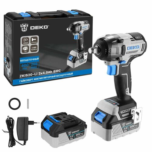 Гайковерт аккумуляторный бесщеточный DEKO ZKIS20-Li 20В 2x40Ач 400Нм в кейсе 084-1047 10659₽