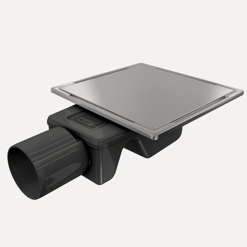 Изображение товара Трап квадратный душевой Vimarr C-2 515C231011050 10х10 см с рамкой из нержавеющей стали, с горизонтальным выходом D50 мм, решетка под плитку (перевертыш)