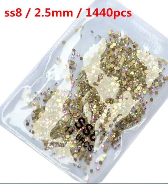 Top Gillter SS3-SS8 1440 шт. Кристалл AB золото 3D без исправления с плоской задней частью стразы для шитья и ткани для дизайна ногтей украшения со стразами, Gold AB ss8 1440pcs