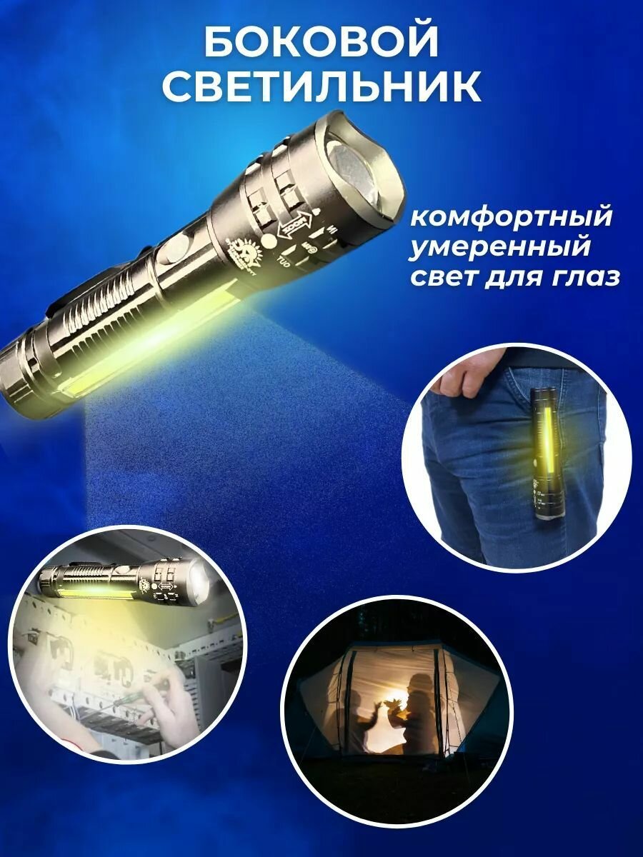 Ручной фонарь, со сменным аккумулятором 18650 — фото 1