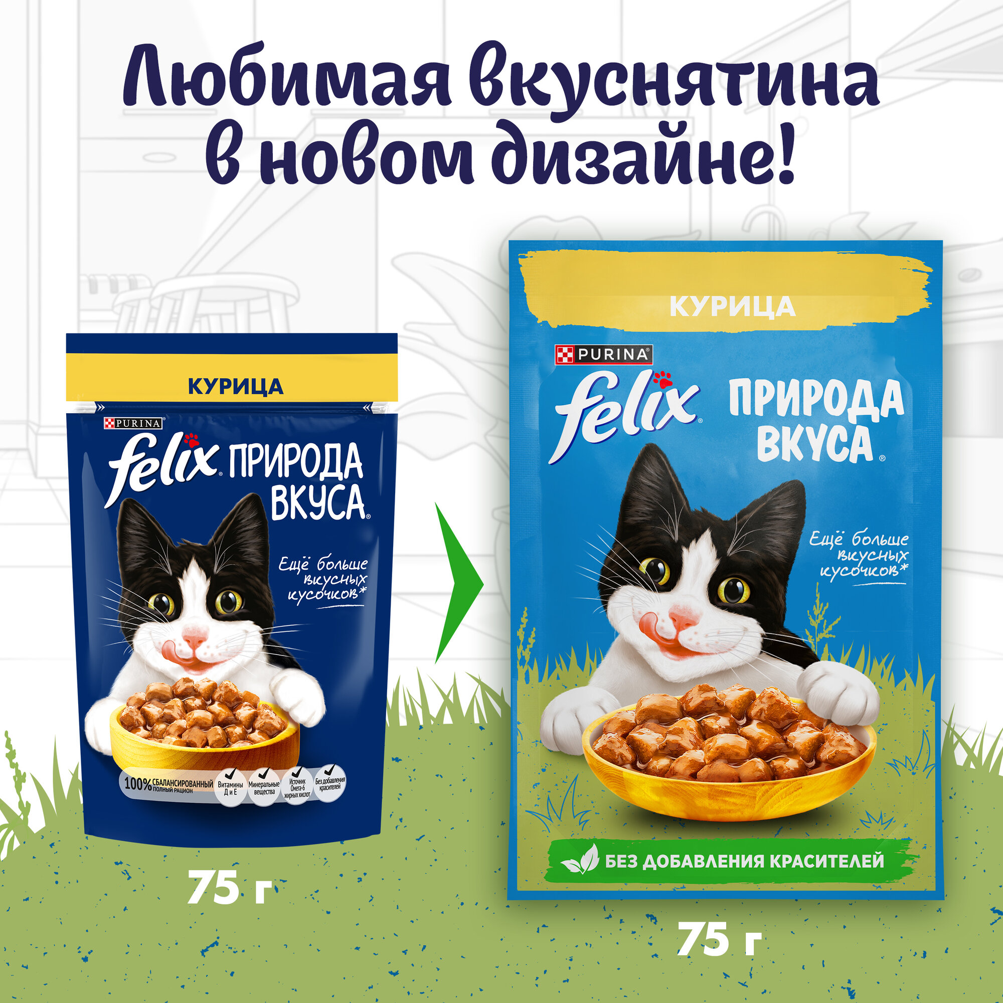 Влажный корм FELIX® Природа вкуса для кошек, с курицей в соусе 75 г х 26 шт — фото 1