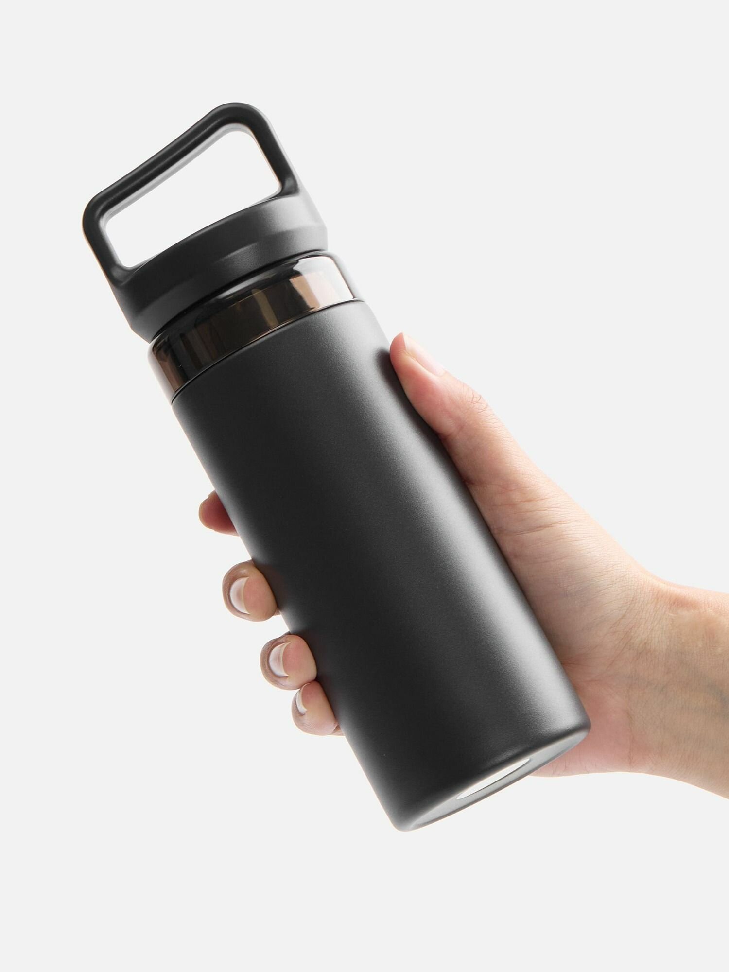 Термостакан бутылка с ситечком 420 мл с ручкой для переноски школьный спортивный  molti  Leval черный