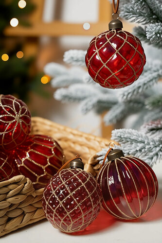 Изображение товара Набор стеклянных шаров диверситэ, красный, 8 см, 12 шт, Winter Deco 19039-23014
