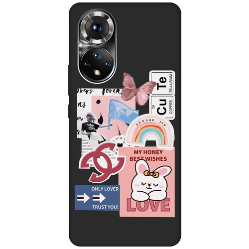 Матовый чехол Cute Stickers для Honor 50 / Huawei Nova 9 / Хонор 50 / Хуавей Нова 9 с 3D эффектом черный матовый чехол cute stickers для honor 9 хонор 9 с 3d эффектом черный