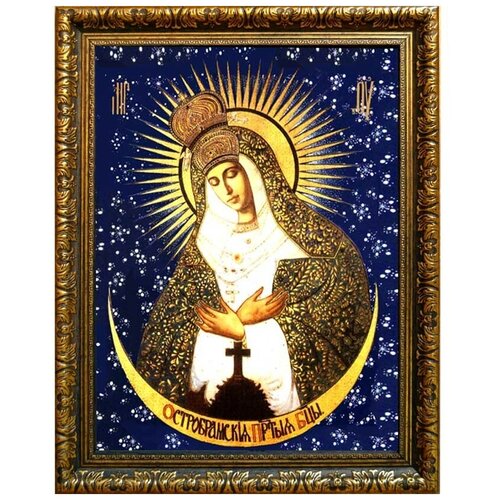 Остробрамская икона Божьей матери на холсте. остробрамская икона божьей матери на липовой доске