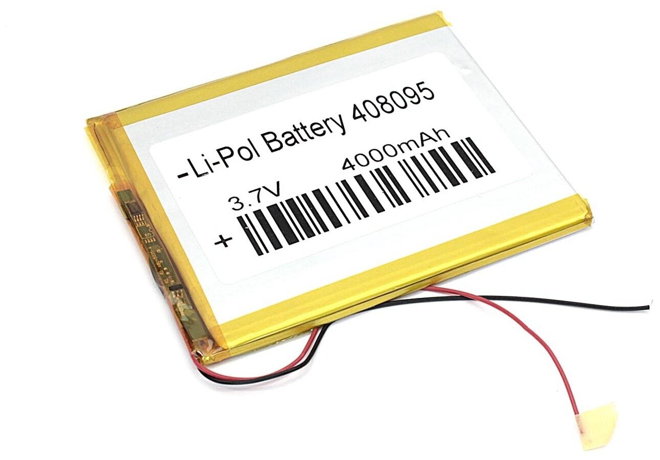 Универсальный аккумулятор (АКБ) для планшета, видеорегистратора и др, 4х80х95мм, 3900мАч, 3.7В, Li-Pol, 2pin (на 2 провода)