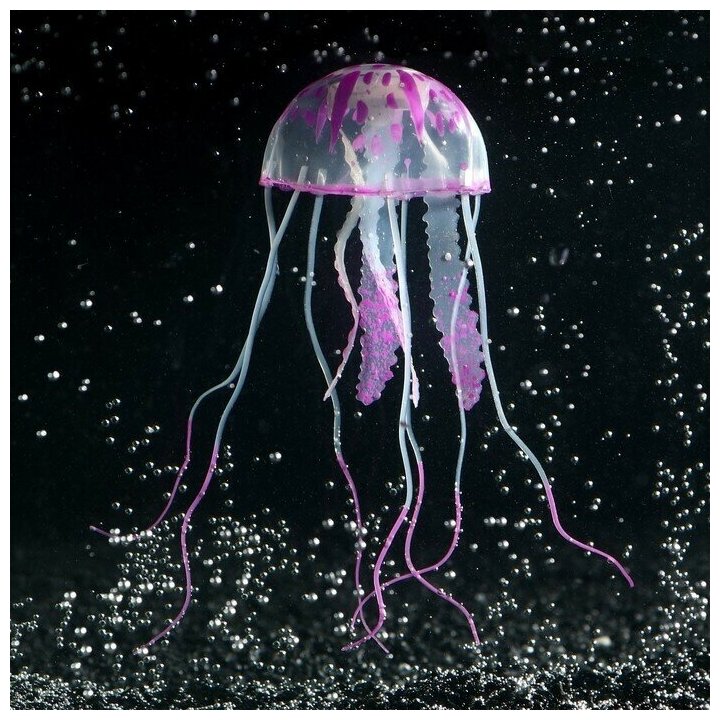 Декор для аквариума "Медуза" силиконовая, с неоновым эффектом, 5 х 5 х 15 см, фиолетовая - фотография № 1
