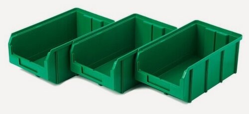 Изображение товара Пластиковый ящик Стелла-техник V-3-К3-зеленый, 342х207х143мм, комплект 3 штуки