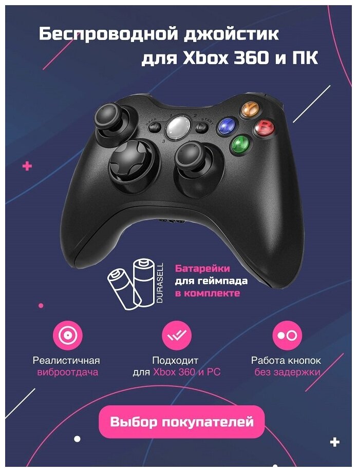 Геймпадджойстикконтроллер беспроводной для Xbox360 и PC ресиверПК приемник