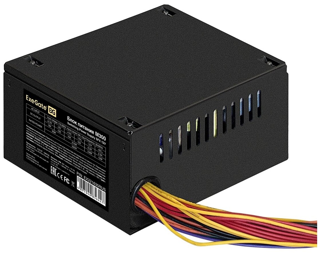 Блок питания 300W ExeGate M300 (SFX, 8cm fan, 24pin, 4+4pin, PCI-E, 3xSATA, 2xIDE, black)