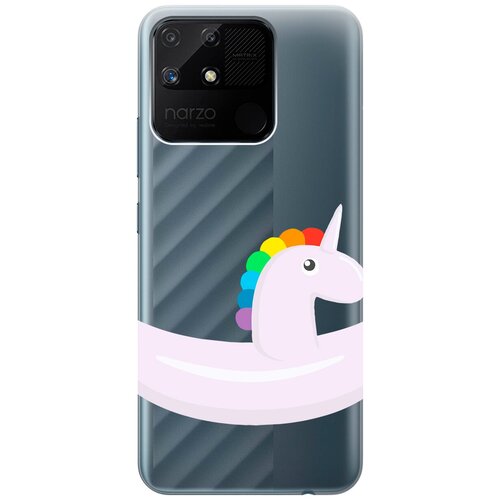 Силиконовый чехол с принтом Unicorn Swim Ring для Realme narzo 50A / Рилми Нарзо 50А