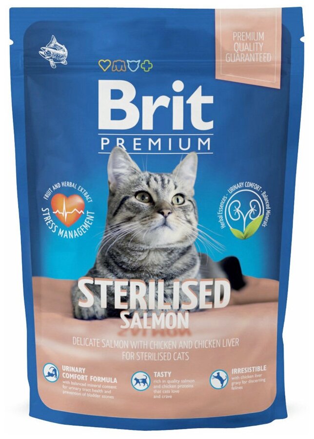 Сухой корм премиум класса Brit Premium Cat Sterilized Salmon & Chicken с лососем и курицей для взрослых Стерилизованых кошек 0,8 кг - фотография № 7