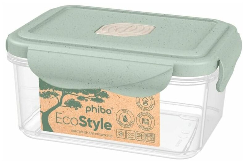 Phibo Контейнер для холодильника и микроволновой печи с клапаном Eco Style 0.5 л зеленый флэк