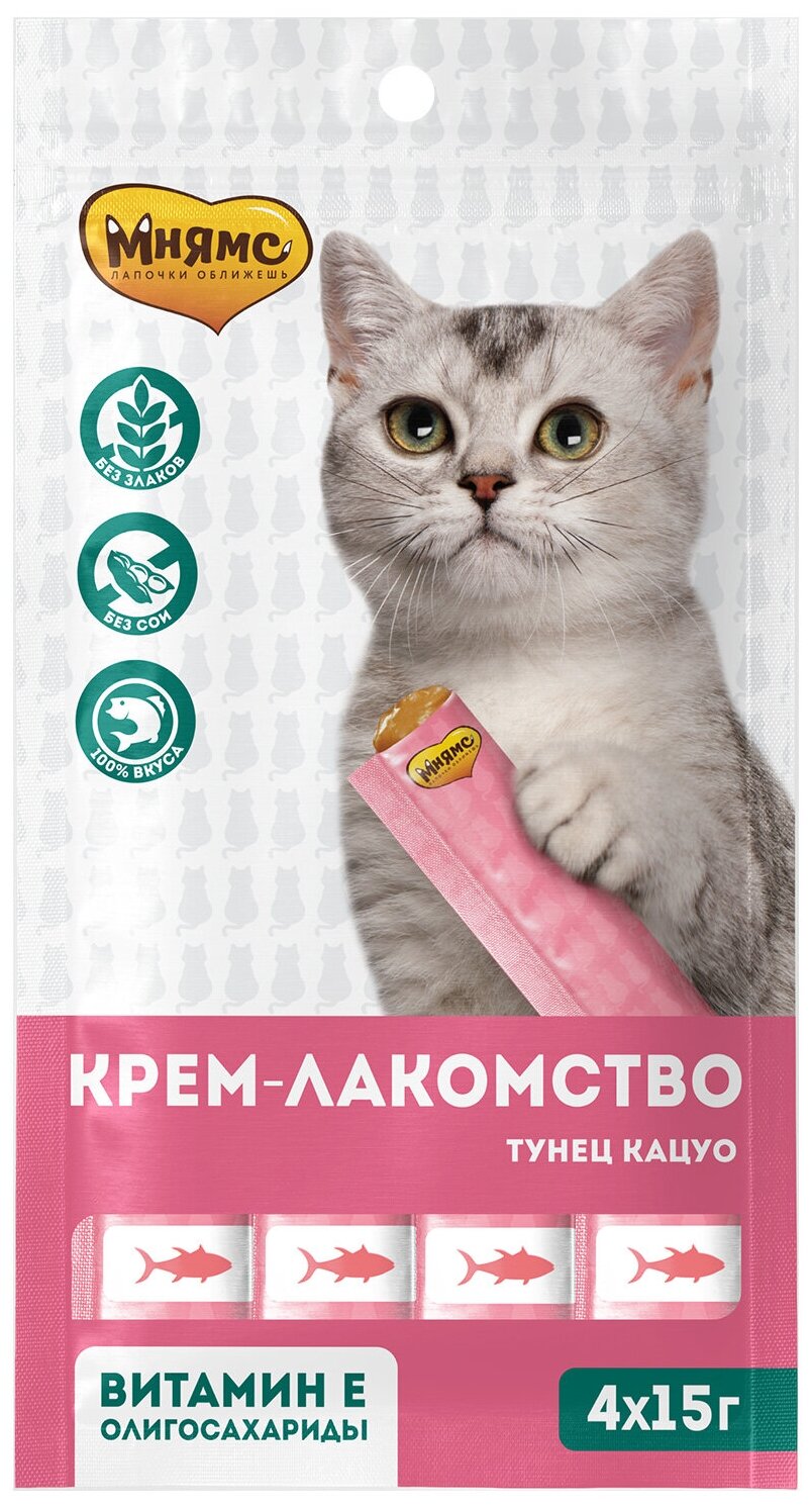 Крем-лакомство Мнямс для кошек с тунцом Кацуо 15 г х 4 шт. — фото 1