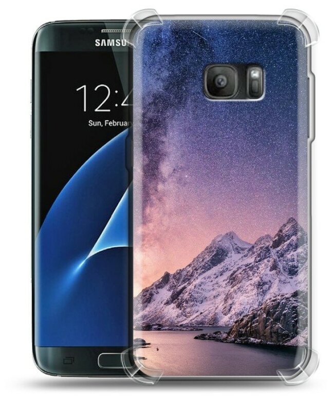 Дизайнерский силиконовый с усиленными углами чехол для Самсунг S7 / Samsung Galaxy S7 Горы