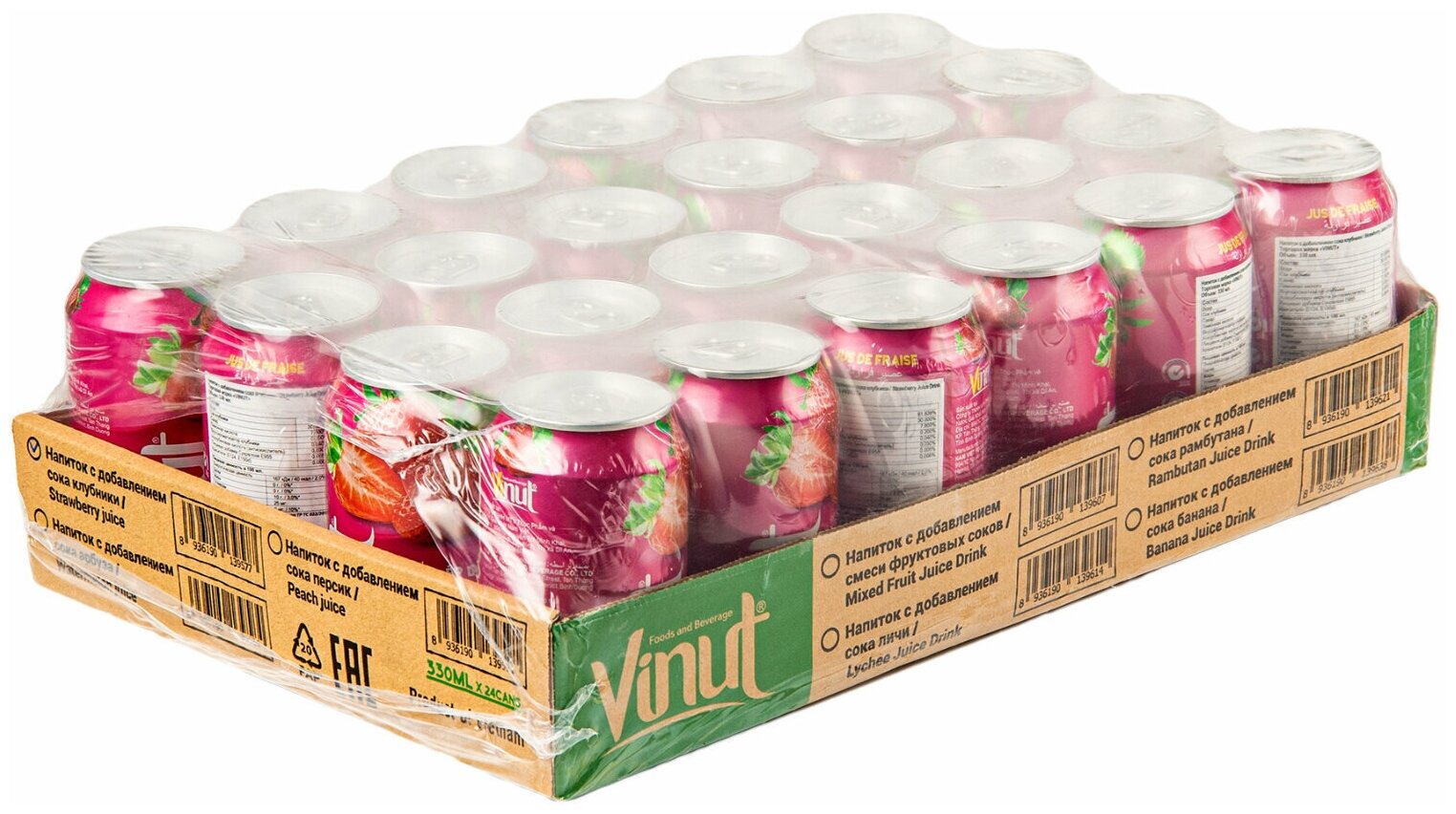 Напиток сокосодержащий негазированный Vinut Strawberry ( Клубника ), жестяная банка ( ж.б.) 0.33 л. ( 330 мл.), упаковка 24 штуки - фотография № 2