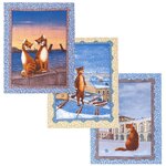 Набор кухонных полотенец «Питерские коты» - рогожка (3шт - 45*60см), символ года 2023, подарок - изображение