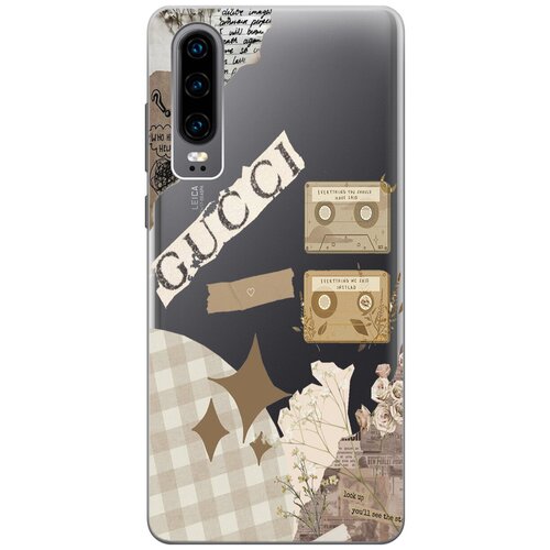 Силиконовый чехол на Huawei P30, Хуавей П30 с 3D принтом GUCCI Stickers прозрачный чехол gosso 191673w для huawei