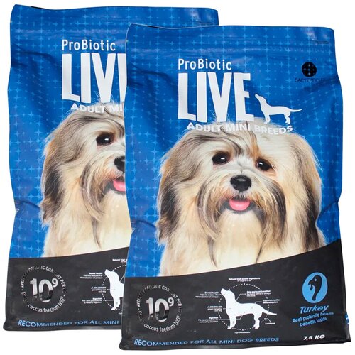 PROBIOTIC LIVE DOG для взрослых собак маленьких пород с индейкой (7,5 + 7,5 кг)