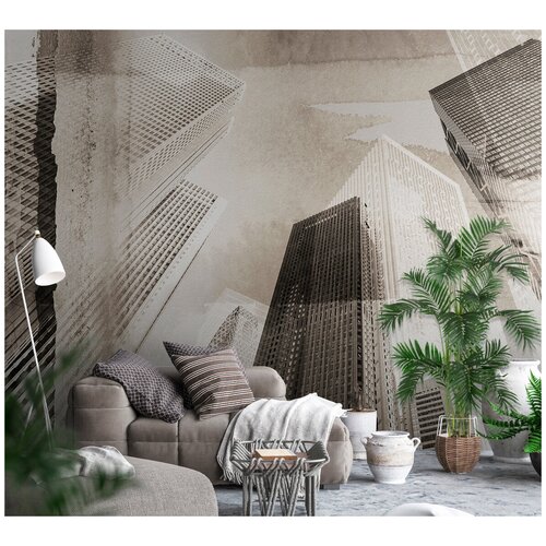 Авторские обои с Небоскребами, обои с городом, стиль лофт 390х270 см, флизелиновая основа, экочернила