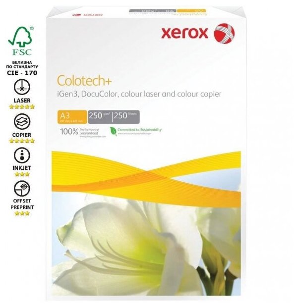 Бумага XEROX Colotech+ немелованная А3 (297 x 420 мм) 250 г/м2, 250 листов, 003R98976