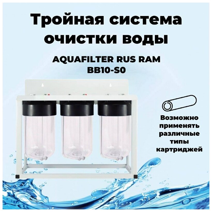 RAM BB10-S0 AQUAFILTER RUS Комплексная очистка воды для загородного дома. Big-Blue 10 на раме 3 фильтра.