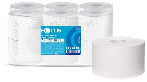 Туалетная бумага Focus Jumbo белая двухслойная 12 рулонов, арт. 5077832