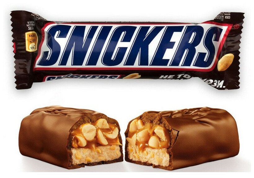 Шоколадный батончик Snickers 50,5г - фотография № 2