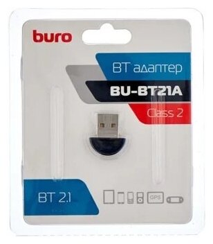 Адаптер USB Buro BU-BT21A Bluetooth 21EDR class 2 10м черный 580₽
