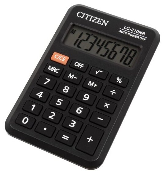 Калькулятор карманный Citizen LC-210NR, 8-разрядный, питание от батарейки, 64*98*12мм, черный