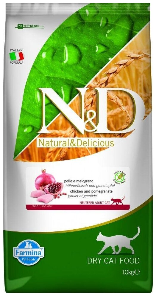 Корм Farmina N&D PRIME Chicken & Pomegranate Neutered беззерновой для стерилизованных кошек курица с гранатом, 10 кг - фотография № 7