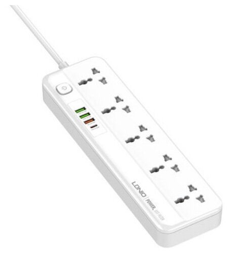 Сетевой фильтр LDNIO SC5415 Fast Charging Power Strip 2500W, 5 розеток, 4 USB, 2м