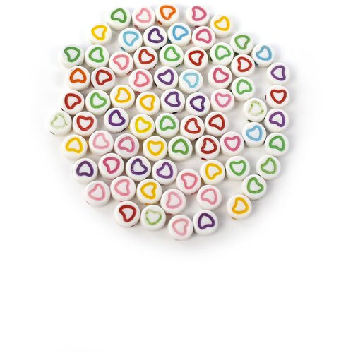Набор белых бус круглые с разноцветными сердечками для рукоделия, браслетов 7мм 2500шт