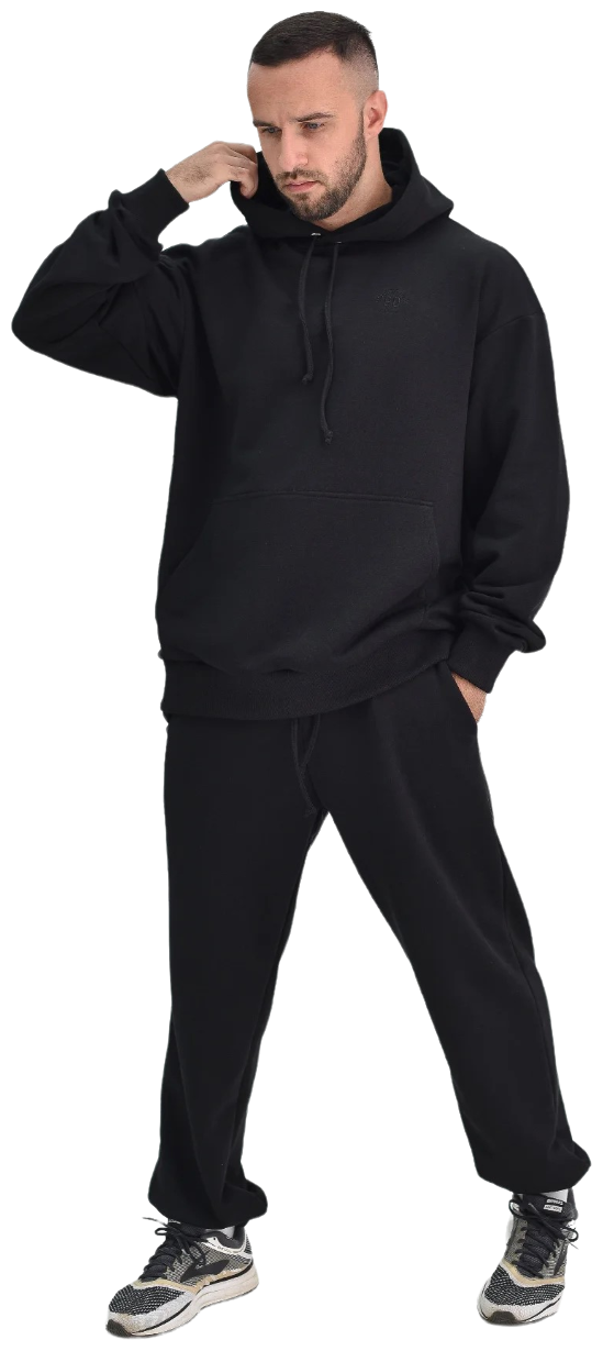 Мужской костюм Тренд Черный Футер Оптима трикотаж толстовка с карманом кенгуру и капюшоном брюки с карманами и манжетами по низу 