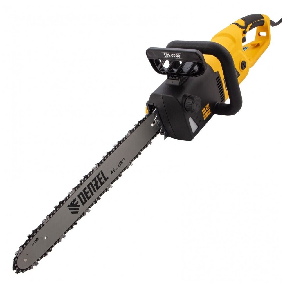 Пила цепная электрическая EDS-2200, 2.2 кВт, продольная, шина 45 см, шаг 3/8, паз 1.3 мм, 62 звена Denzel, 95619