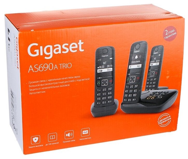 Радиотелефон Gigaset AS690A Trio RUS Black