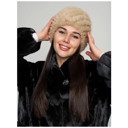 Женский головной убор, зимняя шапка из натуральной вязанной норки на трикотажной основе Магнолия, цвет черный