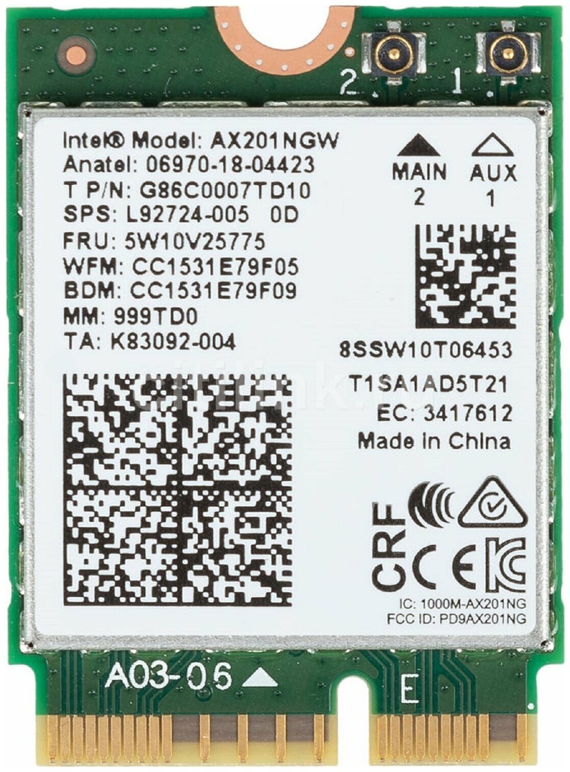Wi-Fi адаптер Intel Original AX201 (AX201.NGWG.NVW 999TD0)