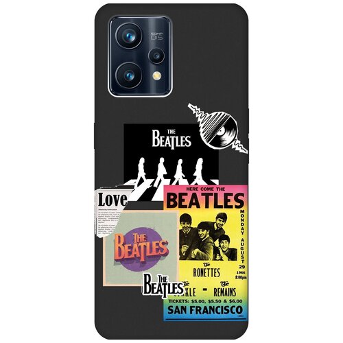 Матовый чехол Beatles Stickers для Realme 9 Pro+ / Рилми 9 Про+ с 3D эффектом черный матовый soft touch силиконовый чехол на realme 9 pro рилми 9 про с 3d принтом beatles stickers черный