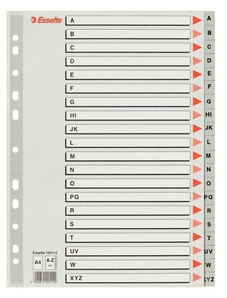 Разделитель листов Esselte, А4, пластик, A-Z