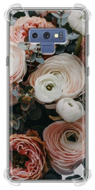 Дизайнерский силиконовый с усиленными углами чехол для Самсунг Нот 9 / Samsung Galaxy Note 9 Цветы