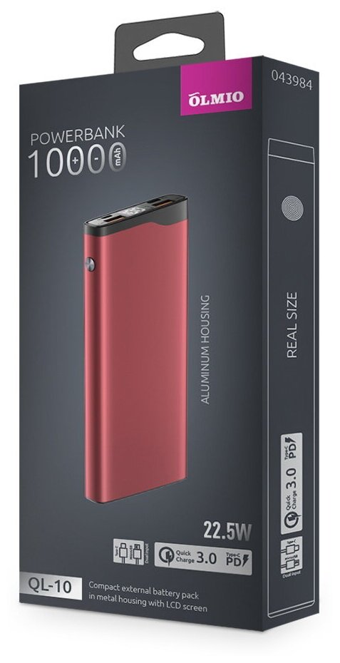 Внешний аккумулятор OLMIO QL-10, 10000mAh, red - фото №2