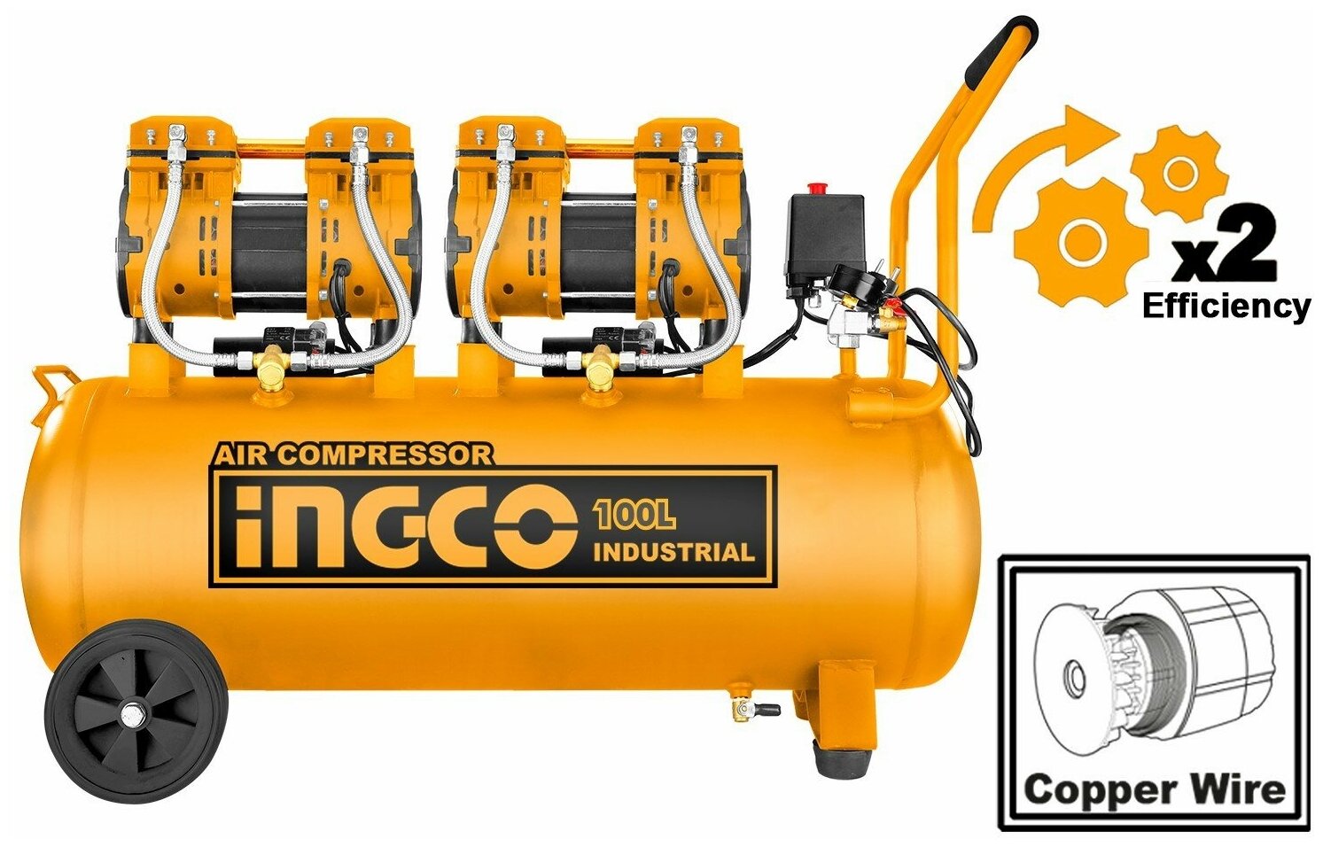 Компрессор безмасляный INGCO ACS2241001 INDUSTRIAL 2х1200Вт 100лит.
